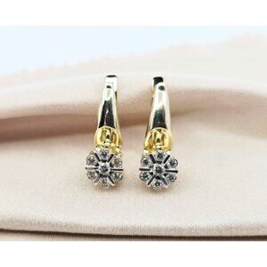 Beautiful 14K Two Tone Multi Color Gold Diamond Latch Back Hinge Round Earrings